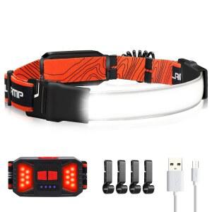 아델란테 LED 헤드램프 손전등, 1000LM 230 와이드빔 충전식 헤드램프, 레드 테일라이트 및 러닝 하이킹 캠핑용 방수 하드햇 라이트 4개 클립