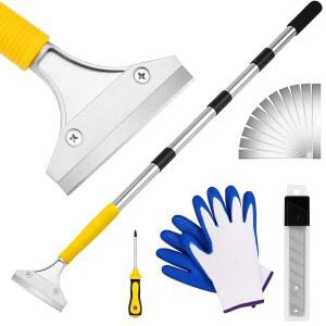 DIYSelf 스크레이퍼 도구 5.4피트(65인치) 조절 가능한 바닥 긴 손잡이 무거운 페인트 4인치 면도날 윈도우 유리 청소 샤워 껌 타일 천장