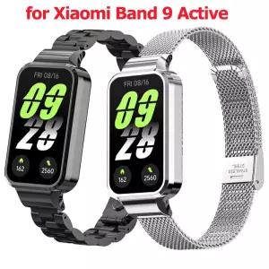 Xiaomi Mi Band 9 용 케이스 스트랩 Smart 액티브 팔찌 스테인레스 스틸 메탈 시계 밴드 Active