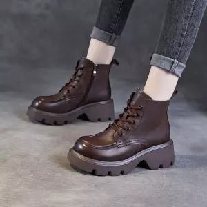 EAMT 검정 가을 여자 워커힐 키높이 워커 힐 앵클부츠 가죽 부츠 YJ3