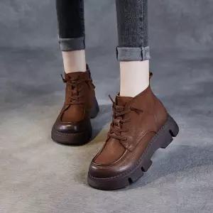 EAMT 여사친 빈티지 가을 워커 두층소가죽 진피영 수제 단화 워커힐 통굽 YJ3