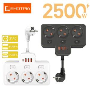 호환 EU AC 플러그 전원 스트립 멀티탭 플러그 익스텐더 USB C 충전 네트워크 필터 적응이 가능한 벽걸이형 독립 스위치