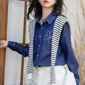 EAMT 여사친 청 빈티지 무지데님 셔츠 봄가을 레이어드 홍콩풍 긴팔 상의 EUNG3