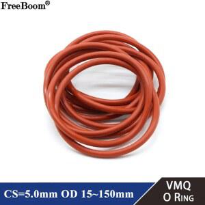 10pcs VMQ 빨간색 실리콘 링 CS 5mm OD 15 150mm Foodgrade 방수 와셔 고무 절연 원형 모양 씰 가스켓