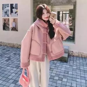 루타꽁몰 여친 분홍 야구 일체형 잠바 피치 후드 라이크 퍼 코트 HO1