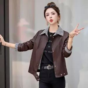 루타꽁몰 여성용 가을 페이크 투피스 가죽 자켓 코트 슬림핏 PU 재킷 HO3