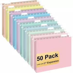 행잉 파일 폴더 50팩 글자 크기 1/5컷 탭 집과 사무실의 대용량 문서 및 종이 Macaron 10색
