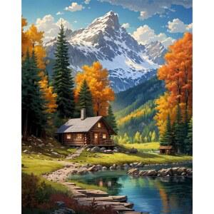 산 페인트 바이 숫자 키트 초보자용 산장 캔버스 유화 선물용 홈 월 장식 16x20 인치