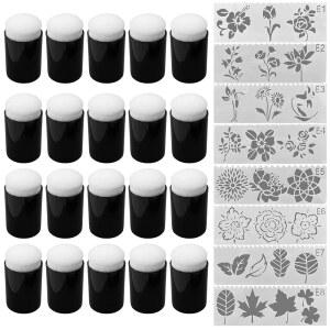 데일리 트레저 20Pcs 핑거 스펀지 도버, 예술 및 공예 회화 프로젝트를 위한 8Pcs 플라워 스텐실 템플릿이 포함된 페인팅 - 도장, 드로잉, 잉크, 카드 제작을 도버