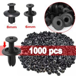 1 1000 플라스틱 리벳 패스너 나사 6mm 8mm 구멍 자동차 범퍼 펜더 리벳 Toyota Focus Kia 용 검정색 자동차 패스너 클립