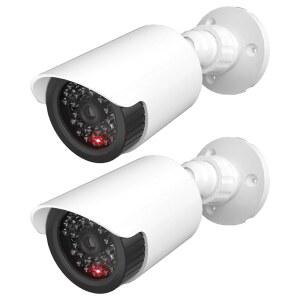 WALI 더미 가짜 카메라 감시 보안 CCTV 돔 실내 실외 LED 조명 1개 경고 스티커 스티커TCW2 2팩 흰색