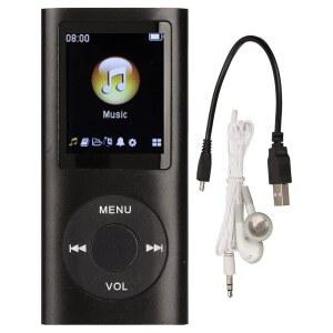 MP3 플레이어 휴대용 뮤직 스타일리시한 다기능 무손실 사운드 슬림 1.8인치 LCD 화면 스포츠 및 러닝용 음악 플레이어블랙