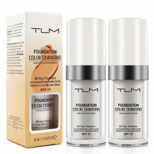 라인을 숨기는 ReviGLAM TLM 컬러 체인지 SPF15 리퀴드 파운데이션 모든 메이크업 컨실러 커버 베이스 2팩 BB