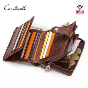 CONTACT S 남성용 정품 가죽 짧은 지갑 RFID 빈티지 동전 카드 소지자 머니 클립 여성용 가방 핸드백