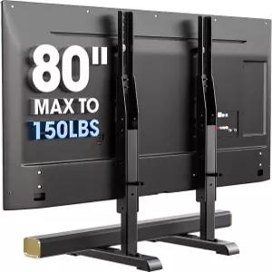 AX WABER 유니버설 TV 스탠드 테이블 탑 베이스 흔들림 없는 교체 대부분의 24~80인치 LCD LED 높이 조절