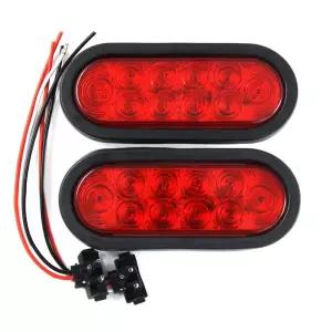 PPI 2 빨간색 트레일러 트럭 LED 밀봉된 6인치 타원형 스톱/턴/테일 경해상 방수 와이어 및 그로밋이