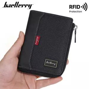 Baellerry RFID 간단한 짧은 남성 지퍼 지갑 럭셔리 브랜드 카드 홀더 사진 동전 주머니 남자