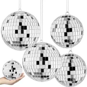 4 PCS 3인치 4인치 디스코 볼 파티 장식 반사 미러볼 70년대 테마 크리스마스 트리 케이크