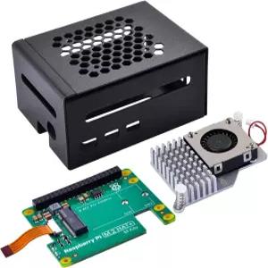 공식 라즈베리 파이 M.2 HAT 및 액티브 쿨러가 장착된 5용 GeeekPi 메탈 케이스 SSD 2230/2242 지원