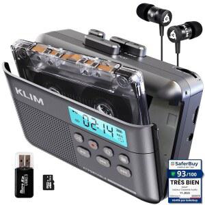 KLIM K7 카세트 테이프 플레이어 - 카세트에서 MP3로 변환기 휴대용 내장 마이크 및 스피커 충전식 배터리 이어폰 16GB SD 카드 애쉬