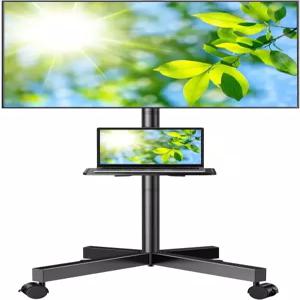 펄스미스 롤링 TV 스탠드 23-60인치 LCD LED 모바일 틸트 휠 최대 88Lbs 선반이 있는 침실용 휴대용 야외