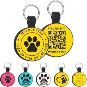 마이럭태그 콰이어트 각인 실리콘 QR 코드 반려동물 ID 반려견 및 고양이 목걸이 온라인 프로필 위치 알림