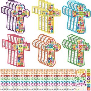 Novad 24 세트 크로스 모자이크 스티커 장면 종교 십자가 공예 키트 DIY 크리스천 선물을 위한 VBS 아트