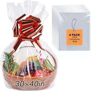 유이카오프 6PCS 초대형 셀로판 가방 선물 바구니용 30x40인치 투명 랩 점보 대형 포장 280만 두께