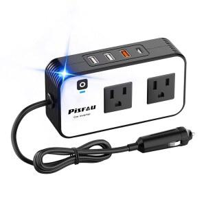 200W 자동차 파워 인버터 20W USBC /USB고속 충전기18W / 4.8A 듀얼 USB/자동차 충전기 포함 PiSFAU DC 12V 110V AC 플러그 어댑터 콘센트