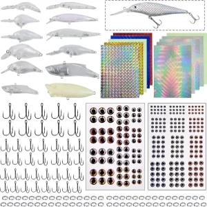 페인팅되지 않은 낚시 미끼 만들기 키트 321개 DIY 빈 크랭크베이트 미니노우 하드 세트 트레블 훅 스플릿