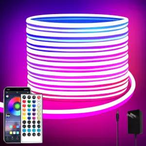세그라스 32.8피트 LED 네온 조명 원격 APP 제어 IP65 방수 유연한 스트립 침실 야외 장식용 24V RGB 로프
