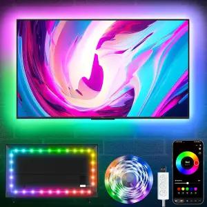 TV용 KSIPZE LED 조명 45-75인치 16.4피트 RGB 백라이트 음악 동기화 스마트 앱 및 버튼 제어 스트립 USB
