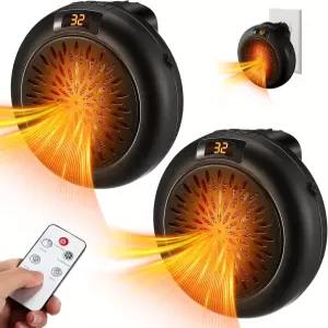 Meonum 2팩 소형 공간 히터 온도 조절기 및 타이머 조절 가능한 500W 휴대용 전기 과열 방지 LED