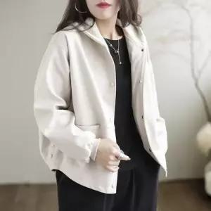 EAMT 여성용 빈티지 캐주얼 PU후드 가죽 자켓 옷 빅사이즈 봄가을 루즈핏 EUNG3