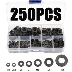 250PCS 나일론 와셔 M2 M3 M4 M5 흰색 플라스틱 세트 M8 가스켓 검정 키트 절연 M6 스페이서