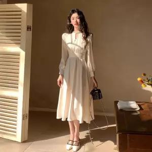 EAMT 원피스 치마 여사친 봄 프렌치 긴팔 새틴 EUNG1