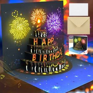 호환 생일 카드 조명 및 사운드 팝업 생일 축하 카드 불꽃놀이 생일 인사말 카드 3D 팝업 봉투가 포함된 3D 팝업