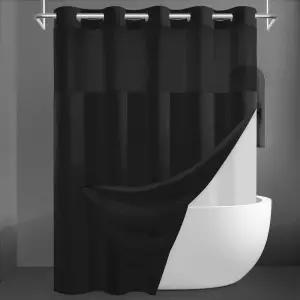 스냅 인 라이너가 있는 SORTTO 노 후크 슬럽 텍스처 샤워 커튼 - 블랙 패브릭 외부 및 방수 내부 상단