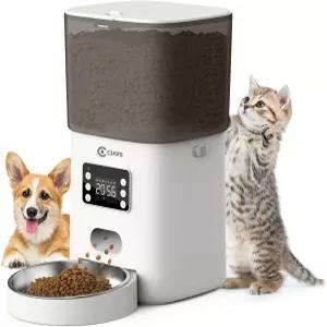 Ciays 자동 고양이 사료 6L 흰색 플라스틱 및 스테인리스 스틸 최대 20인분 하루 6끼 제공 중소형 반려견을