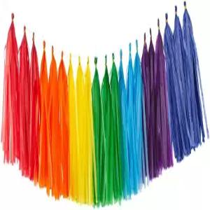 결혼식 생일 그룹 활동 및 게임을 위한 35Pc 레인보우 태슬 갈랜드 티슈 페이퍼 배너 장식
