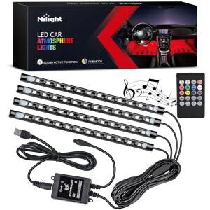 사운드 액티브 기능과 무선 리모컨이 장착된 대시 조명 키트 아래의 Nilight 48 LED DC 5V 멀티컬러 뮤직카 스트립 라이트 2년 보증 4PCS USB 인테리어