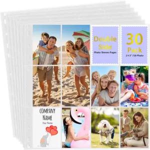 30팩 2x3 포토 슬리브 3개의 링 바인더용 12포켓 클리어 시트 프로텍터 양면 홀더 720장의 사진 무산 앨범