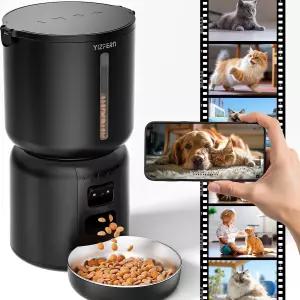 카메라가 장착된 YIZFERN 자동 고양이 사료 공급기 4L 반려동물 듀얼 전원 2MP 야간 시야 및 작은 개를