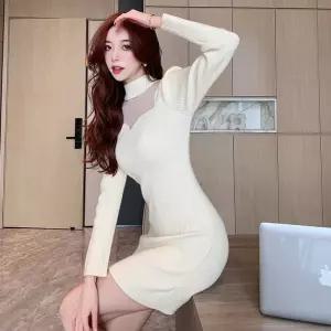 니트 원피스 치마 이너 여성 프렌치 반폴라 긴팔 힙업 OP1