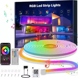 리모컨 앱 컨트롤이 가능한 10피트 RGB LED 네온 로프 조명 야외용 IP65 방수 스트립 침실 음악 동기화를