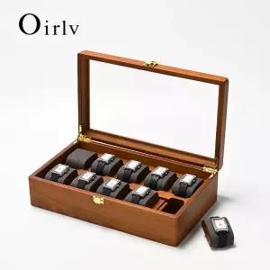 Oirlv 10 그리드 시계 상자 나무 보석 주최자 케이스 남자 여자 기계식 보관 손목 디스플레이