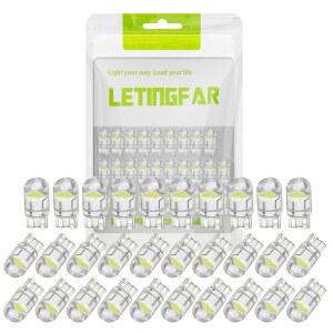 LETINGFAR 194 LED 전구 화이트 6000K 팩 30 168 2825 W5W T10 웨지 COB 카 돔 지도 도어 제공 번호판 오류 없음