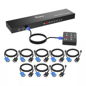 Yinker VGA KVM 8 포트 랙마운트 스위치 케이블 4 USB 허브 유선 데스크톱 셀렉터 이어