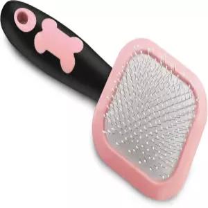 반려견용 PETPAWJOY 슬라이커 브러시 - 털갈이용 부드럽게 청소하는 핀 작은 개 강아지 요키 푸들 토끼
