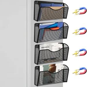 마그네틱 파일 홀더 4 포켓 폴더 정리함 캐비닛용 사무용 걸이 매거진 랙 종이 냉장고용 드릴링 메일 없음